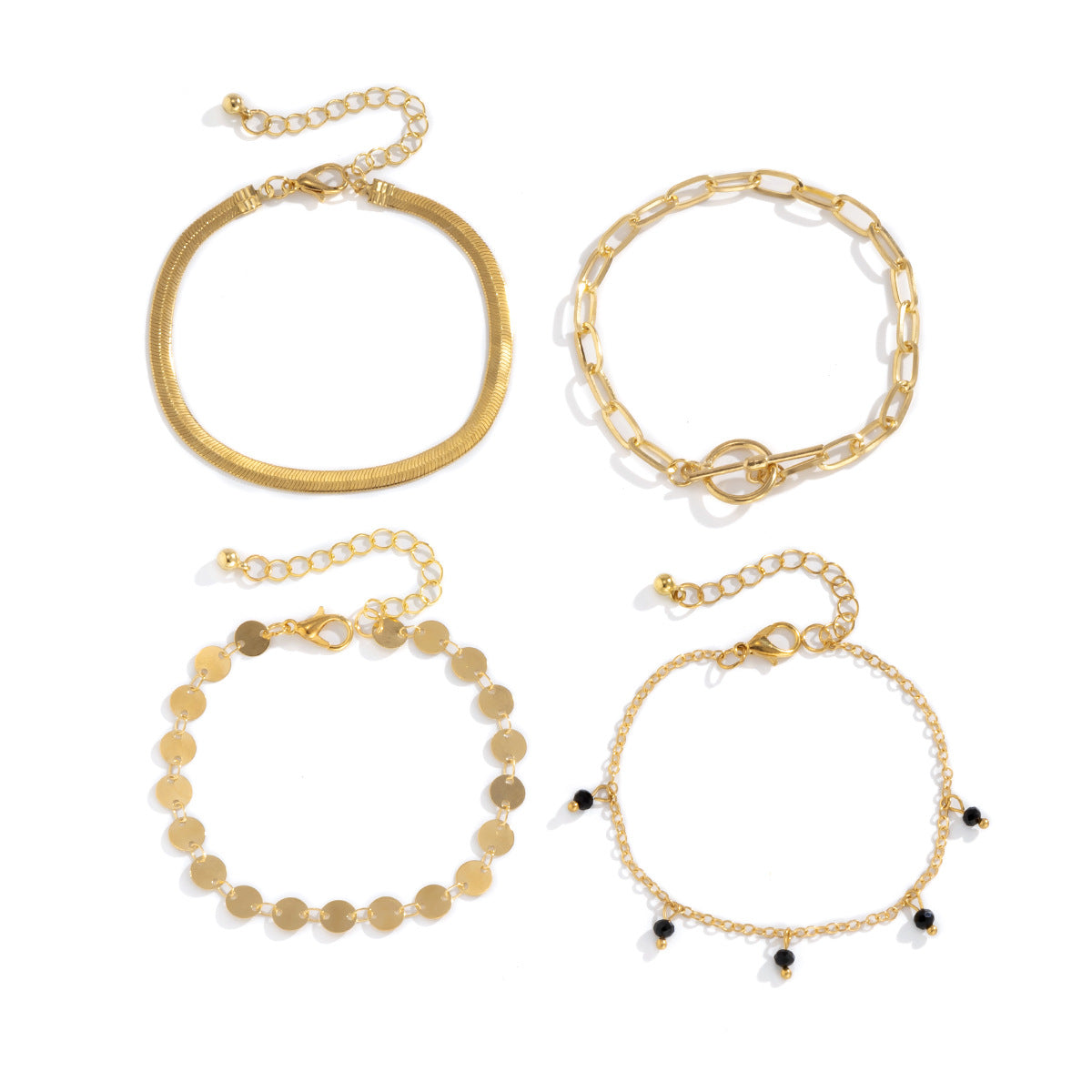 Simple OT Buckle Snake Bone Chain Set Bracelet Women - WAlMYe #