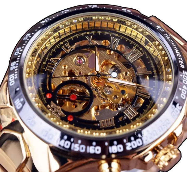 men's personality fashion gold watch all steel hollow automatic mechanical watch - WAlMYe #