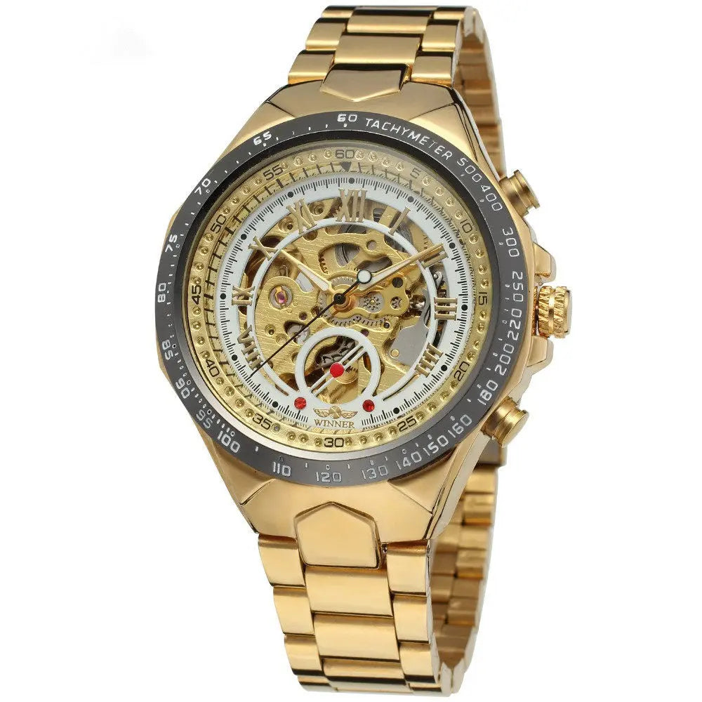 men's personality fashion gold watch all steel hollow automatic mechanical watch - WAlMYe #