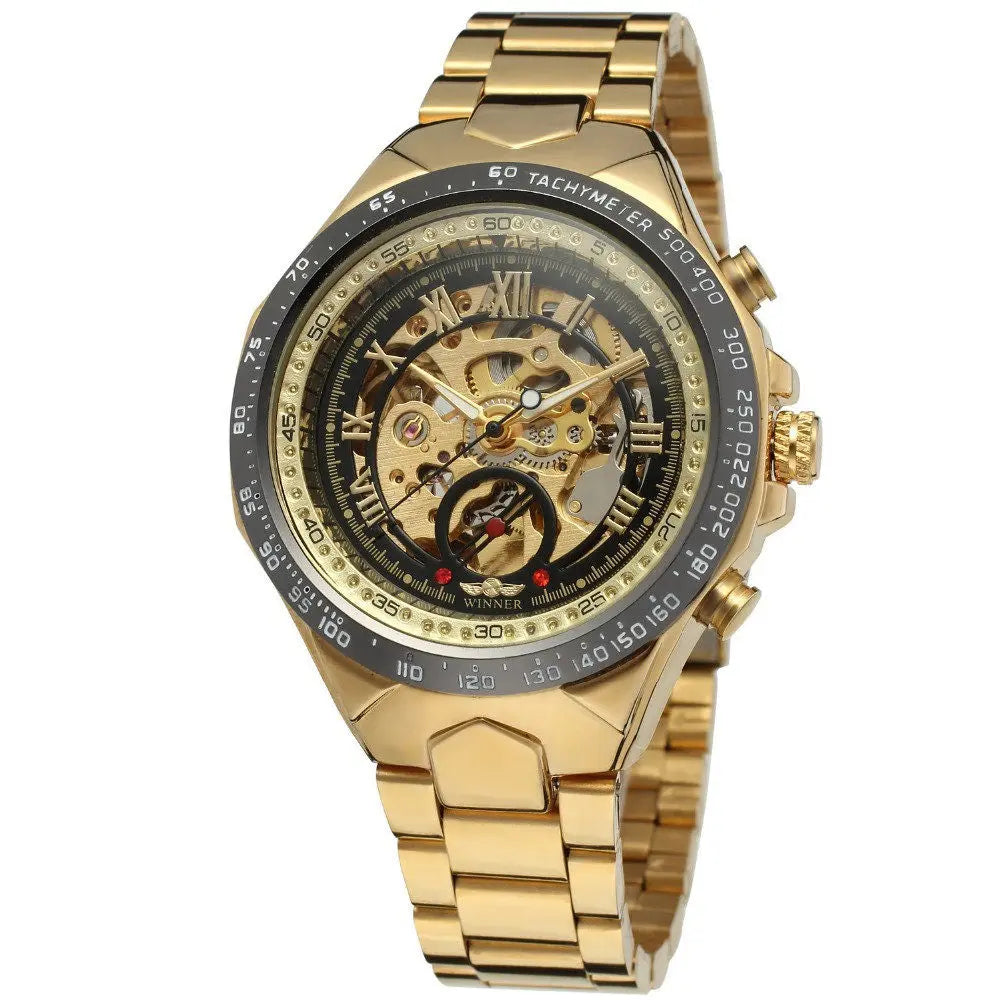 men's personality fashion gold watch all steel hollow automatic mechanical watch - WAlMYe #