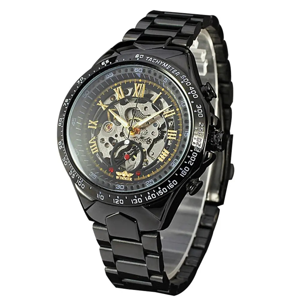 men's personality fashion gold watch all steel hollow automatic mechanical watch - WAlMYe #