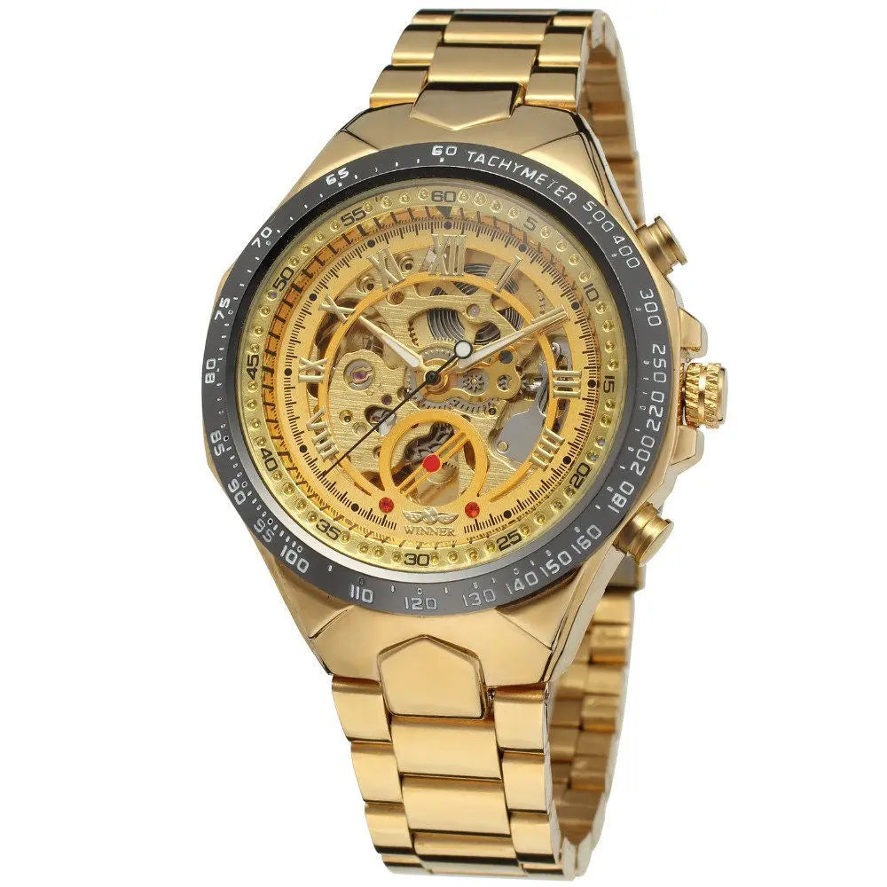 men's personality fashion gold watch all steel hollow automatic mechanical watch - WAlMYe #