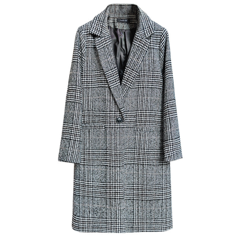 Women's Fashion Casual Tweed Suit Collar Black And White Plaid Jacket