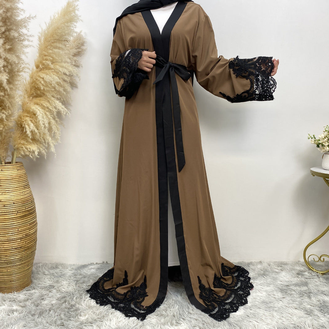 Women's Fashion Dark Brown Muslim Cardigan Robe
