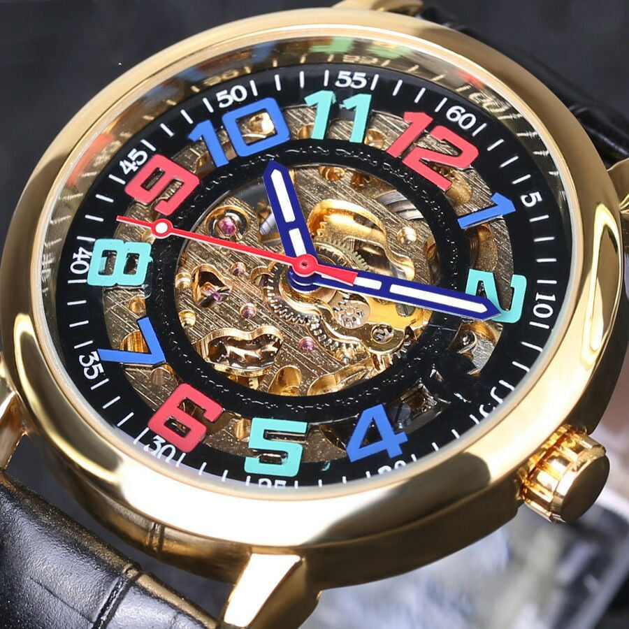 Men's Fashion Skeleton Automatic Belt Mechanical Watch