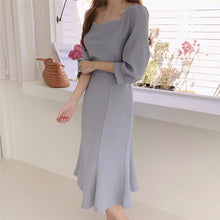 Load image into Gallery viewer, French Elegant Temperament Clavicle-baring Square Neck Tie Waist Dress
