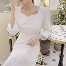 Load image into Gallery viewer, French Elegant Temperament Clavicle-baring Square Neck Tie Waist Dress
