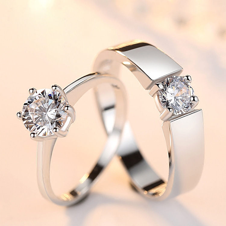 Fashion Crystal CZ Stone Wedding Engagement Rings for Couples Stainless Steel Adjustable Ring for women and men