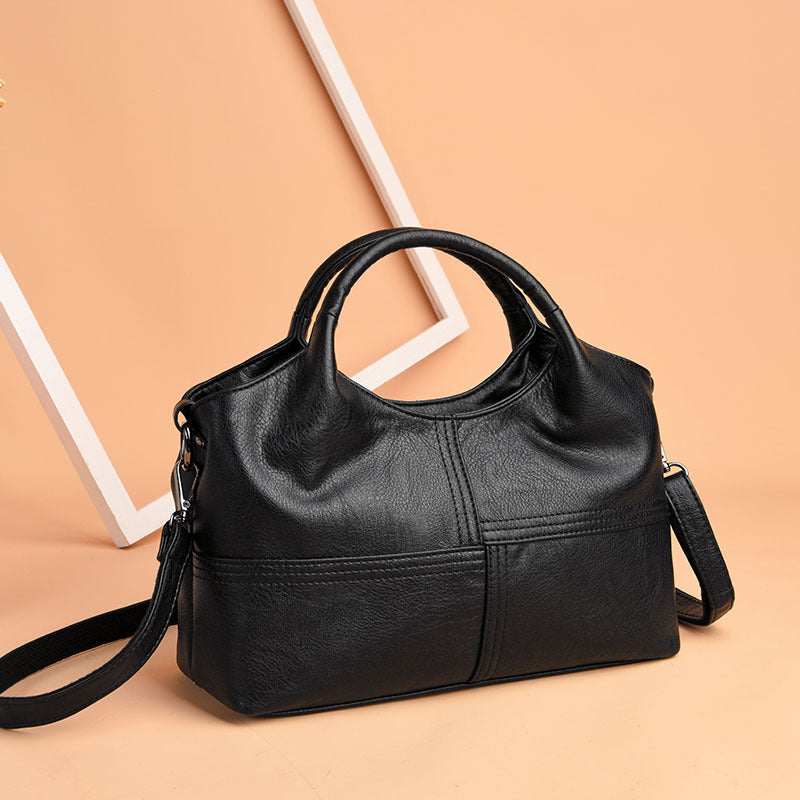 Lightweight Splicing Soft Leather Large Capacity Fashionable Mother Bag