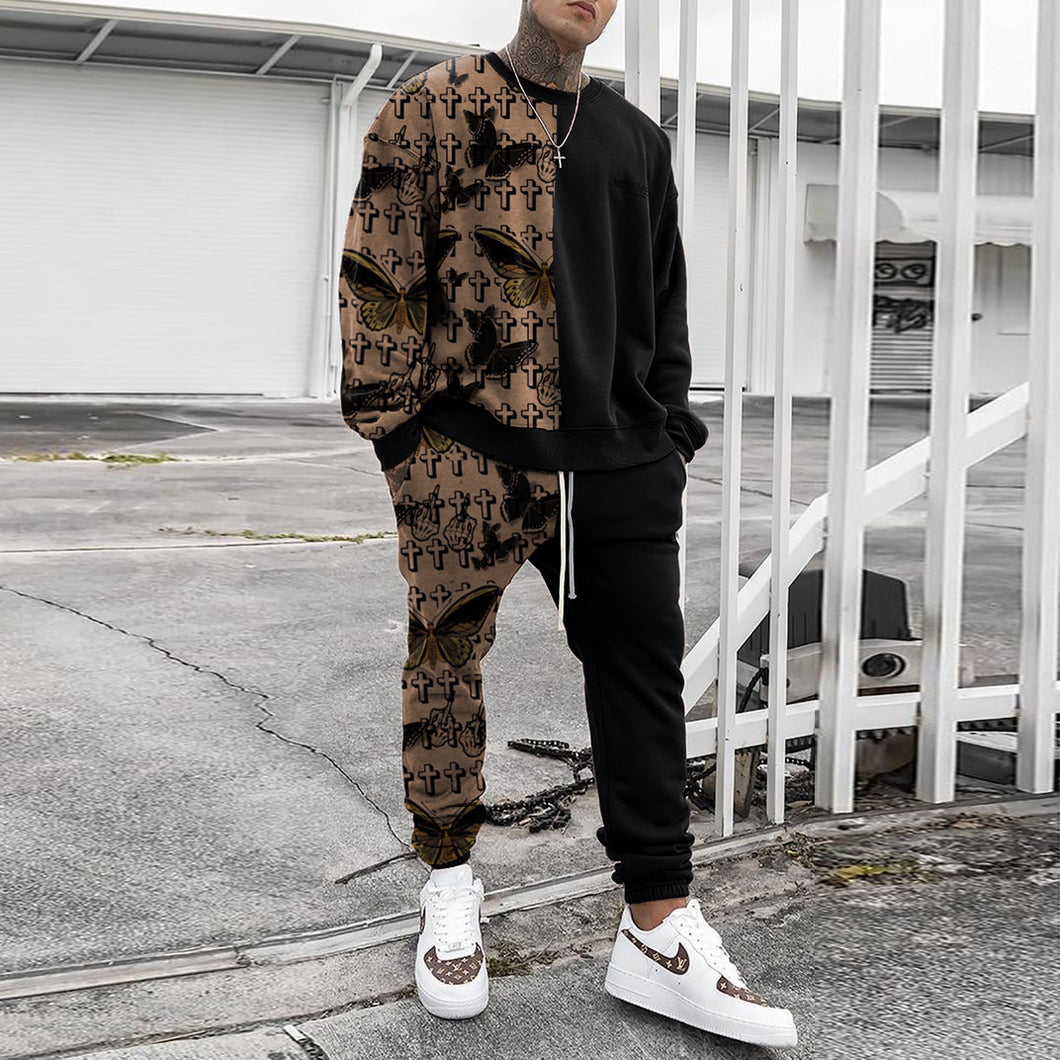 Long-sleeved Top And Trousers Printed Men's Two-piece Suit