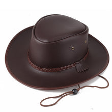 Load image into Gallery viewer, Solid Colour Leather Cord Large Brimmed Sun Visor Cowboy Hat
