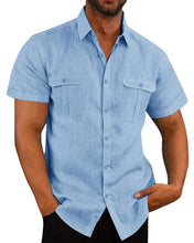 Load image into Gallery viewer, Men&#39;s Button Short Sleeve Shirt Summer Casual Double Pocket Wide Collar Beach Shirt Summer
