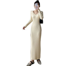 Load image into Gallery viewer, V-neck Knitted Dress Women&#39;s Slim Bottoming Shirt

