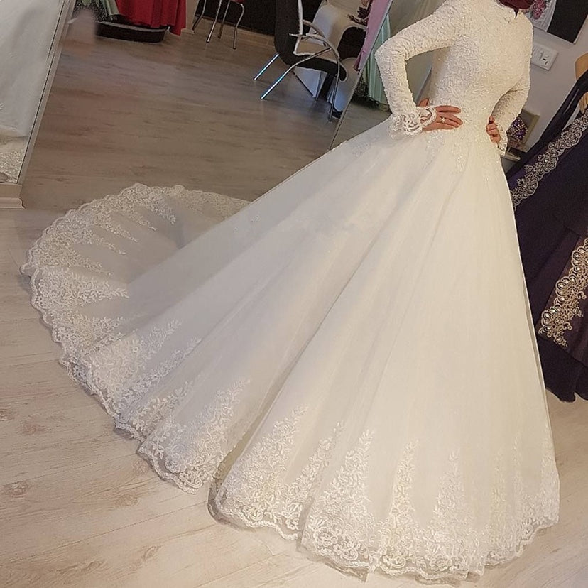 Muslim Ball Gown Wedding Dress Beading Bride Wedding Gown