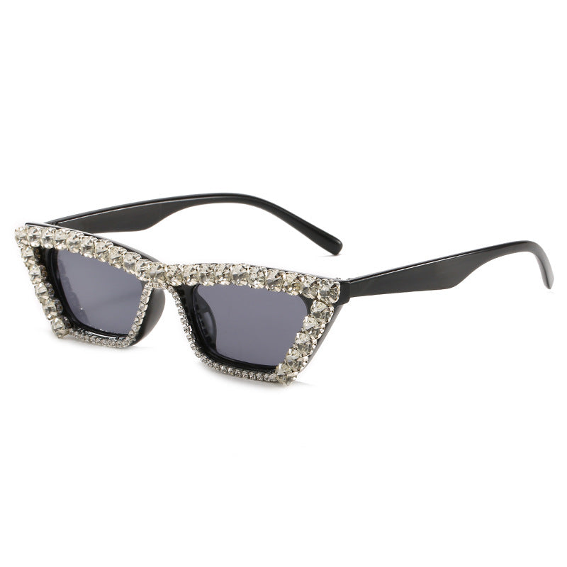 New Small Frame With Diamond Personality Box Diamond Glasses Versatile Chain