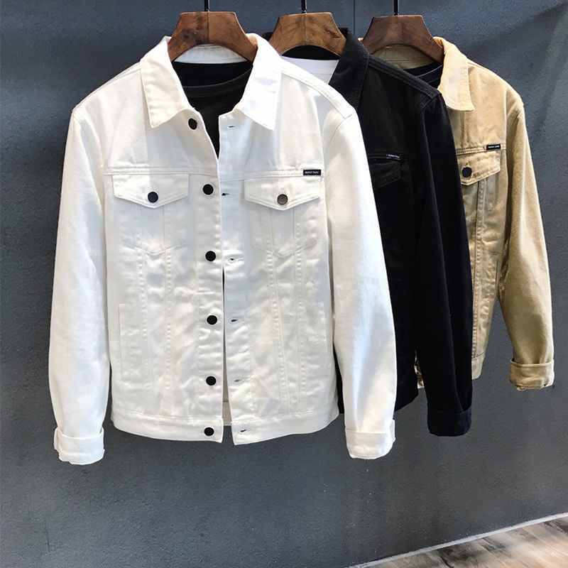 Spring And Autumn Casual Slim White Denim Jacket Men's Top Korean Trend Casual Workwear Denim Jacket Men