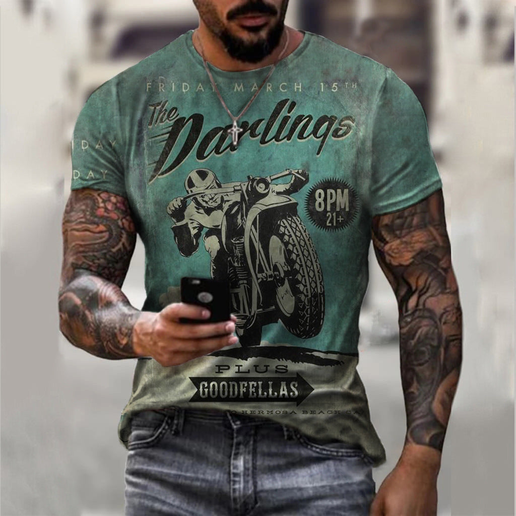 Summer Short Sleeve T-Shirt Casual 3D Motorcycle Printing Loose Pullover Men's Shirt