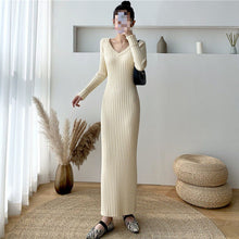 Load image into Gallery viewer, V-neck Knitted Dress Women&#39;s Slim Bottoming Shirt
