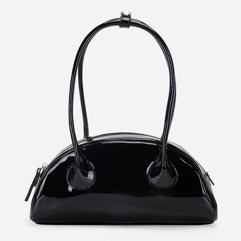 Half-round Shoulder Bag Is Versatile And Bright Face Long Handle Handbag